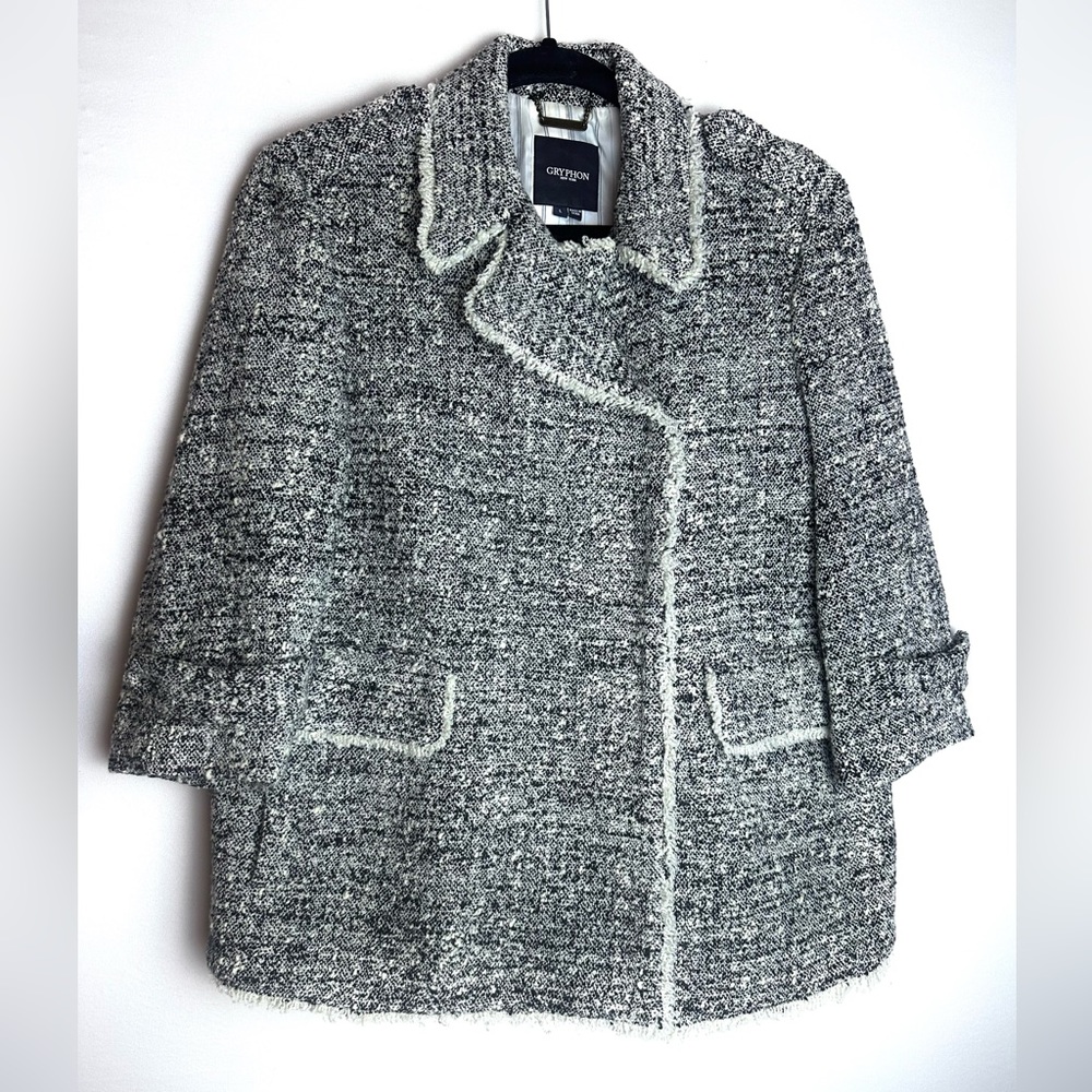 ❗️Gryphon New York Black and White Tweed Blazer 3/4 Sleeve Size Large